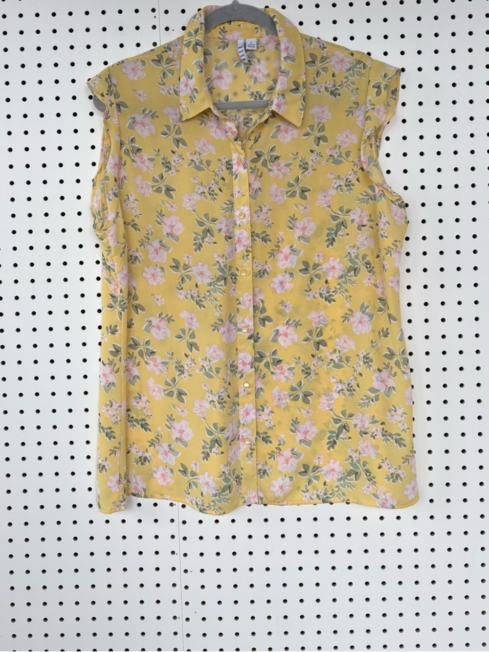Elle Yellow Floral Sleeveless Button-Up Blouse XL